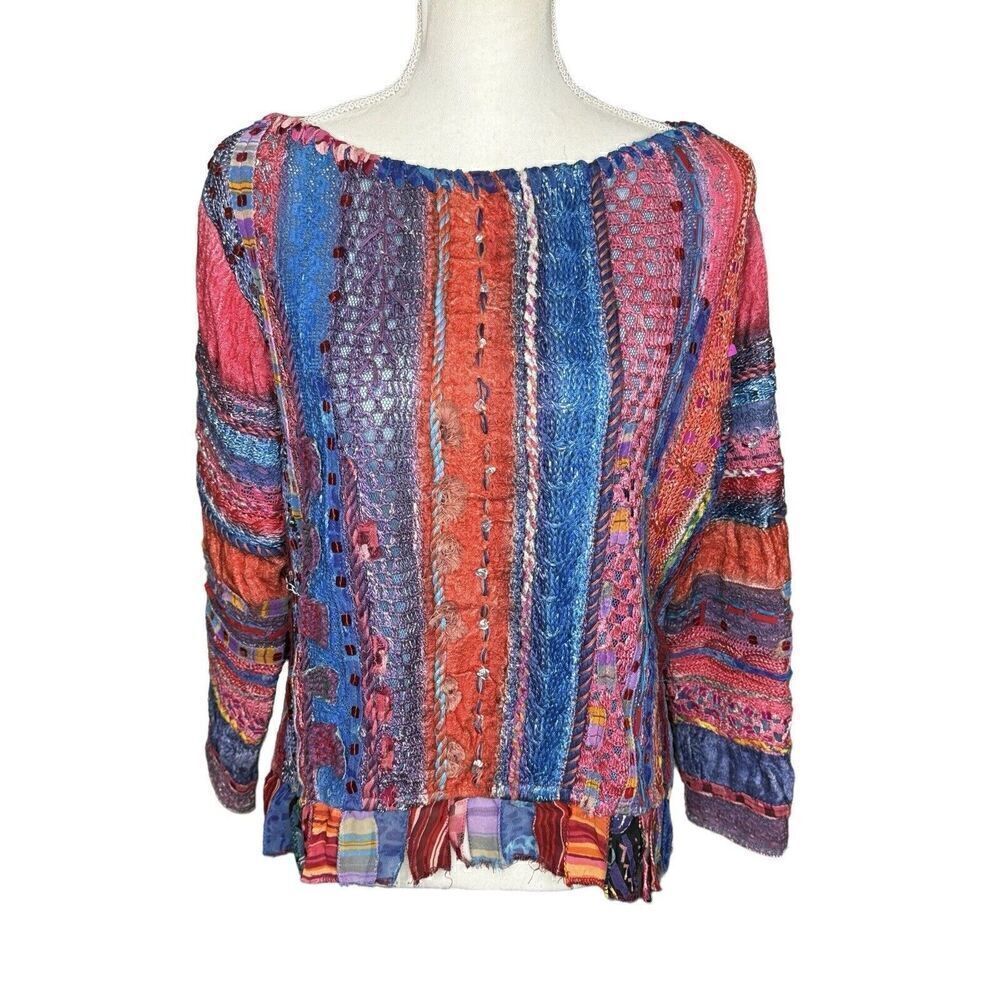 Sandy Starkman Vintage Mixed Media Art To Wear Embellished Multicolor Sweater S